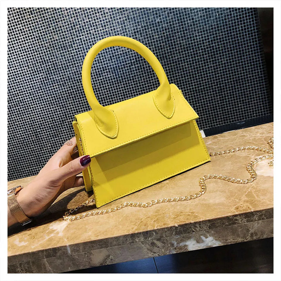 Yellow Leather Shoulder Bag Women Chain Messenger Bags Top Handle