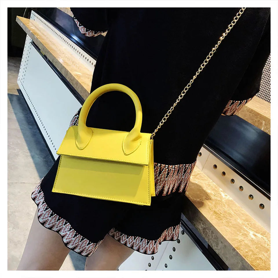 Yellow Leather Shoulder Bag Women Chain Messenger Bags Top Handle