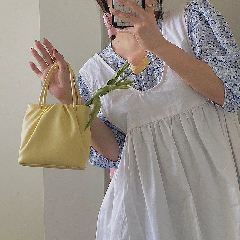 Yellow Square Fold Small Bag Female Handheld Shoulder Messenger Bag