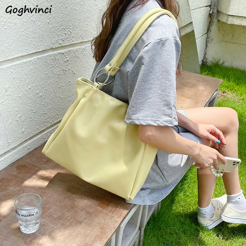 Yellow Sweet Shoulder Bags Women Large Capacity Casual Totes Zipper Shopping