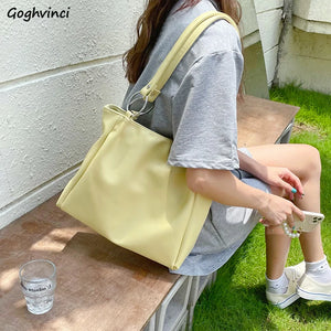 Yellow Sweet Shoulder Bags Women Large Capacity Casual Totes Zipper Shopping
