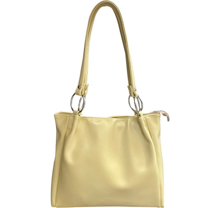 Yellow Sweet Shoulder Bags Women Large Capacity Casual Totes Zipper Shopping