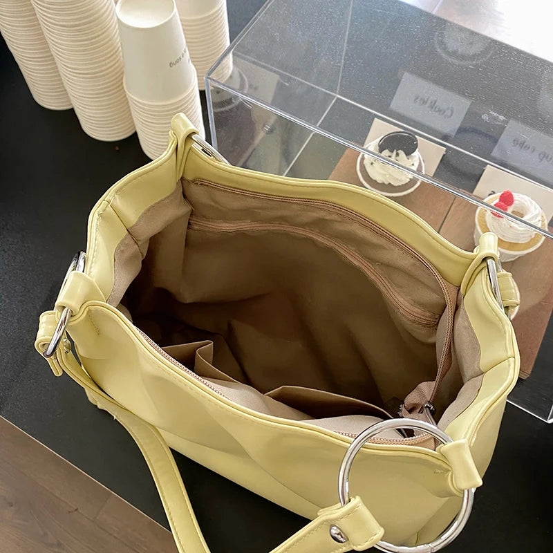 Yellow Sweet Shoulder Bags Women Large Capacity Casual Totes Zipper Shopping