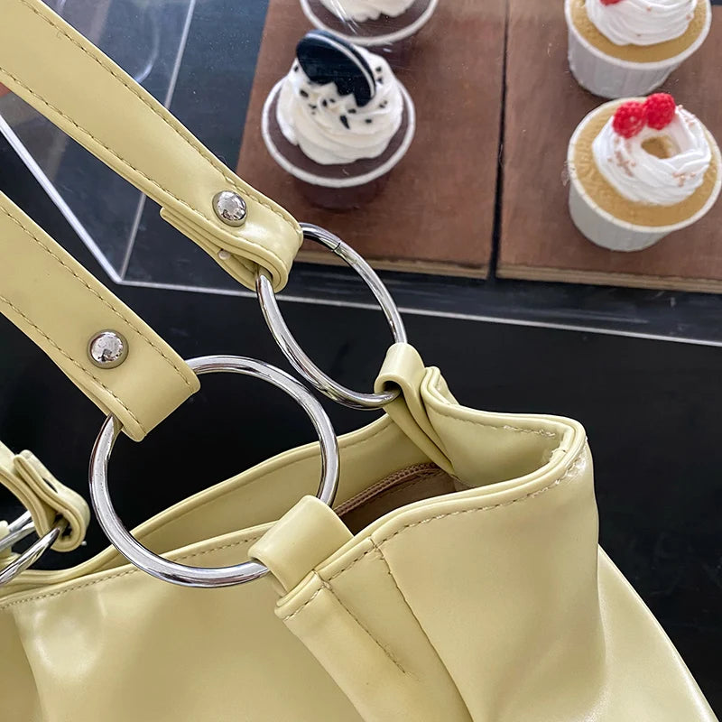 Yellow Sweet Shoulder Bags Women Large Capacity Casual Totes Zipper Shopping