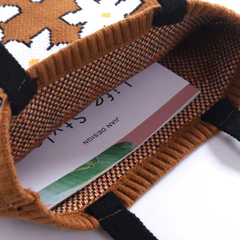 Women Knitting Shoulder Bag Reusable Shopping Tote Handbag