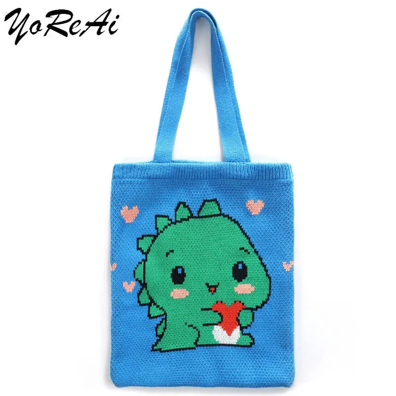Cute Dino Handbag Foldable Women Shoulder Bags