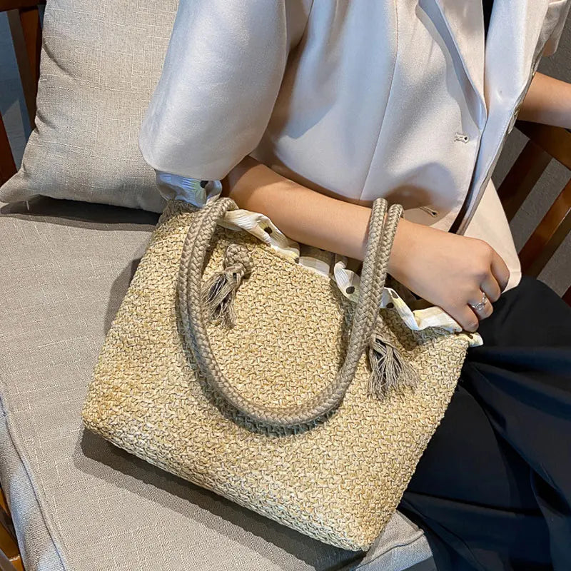 Women's Summer Straw Bag Tote Shoulder Bags Large Wicker Woven HandBag