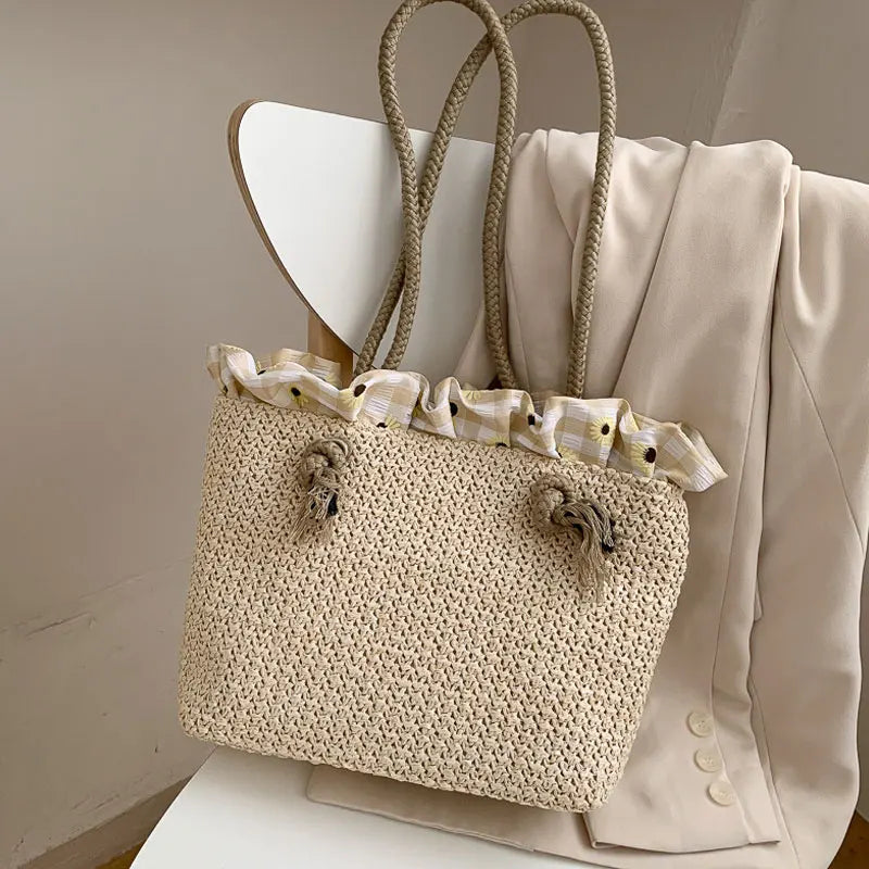 Women's Summer Straw Bag Tote Shoulder Bags Large Wicker Woven HandBag