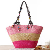 Bohemia Woven Rattan Handbag with Hand Embroidery - Large Capacity Tote