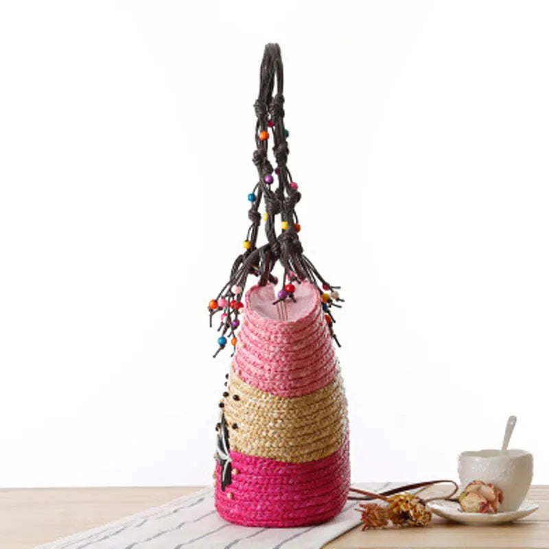 Bohemia Woven Rattan Handbag with Hand Embroidery - Large Capacity Tote