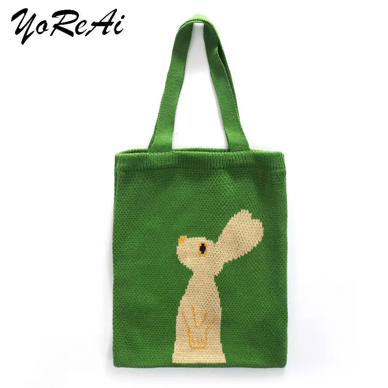 Bunny Knitting Shoulder Bag Women's Casual Tote