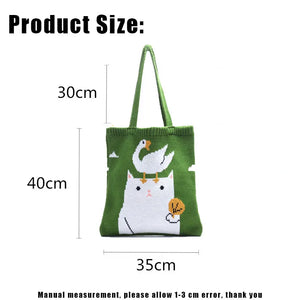 Cartoon Jacquard Shoulder Bag Girls Student Bookbag Tote Reusable Folding
