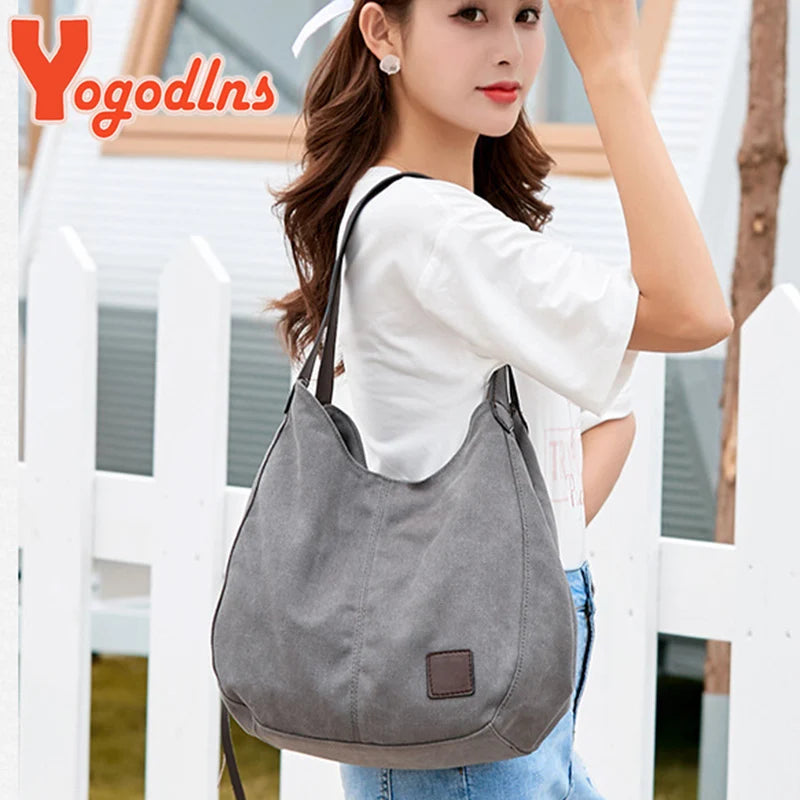 Casual Canvas Handbag Women High Capacity Shoulder Bag Handle Lady Shopping