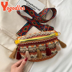 Ethnic Style Tassel Chest Bag Women Braided Shoulder Ladies Crossbody Bag
