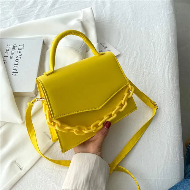 Chains Square Bag PU Leather Shoulder Messenger Bag Spring Flap Crossbody Bag