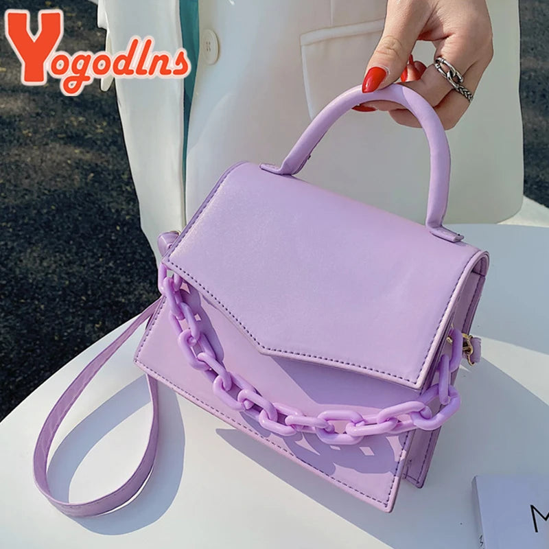 Chains Square Bag PU Leather Shoulder Messenger Bag Spring Flap Crossbody Bag