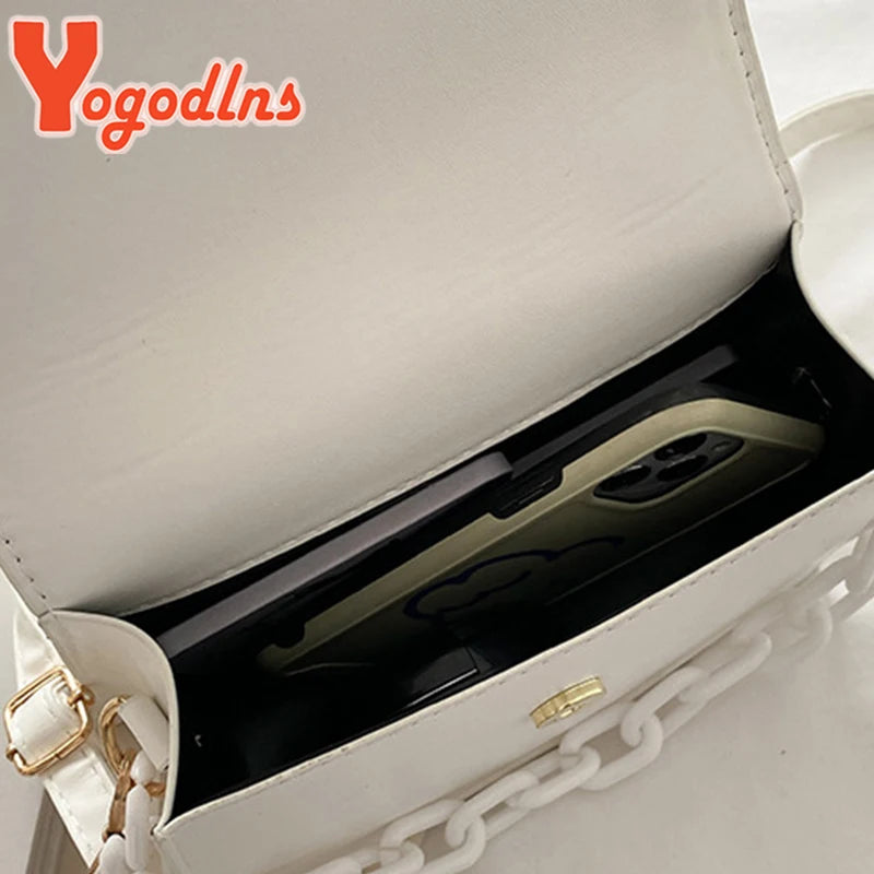 Chains Square Bag PU Leather Shoulder Messenger Bag Spring Flap Crossbody Bag