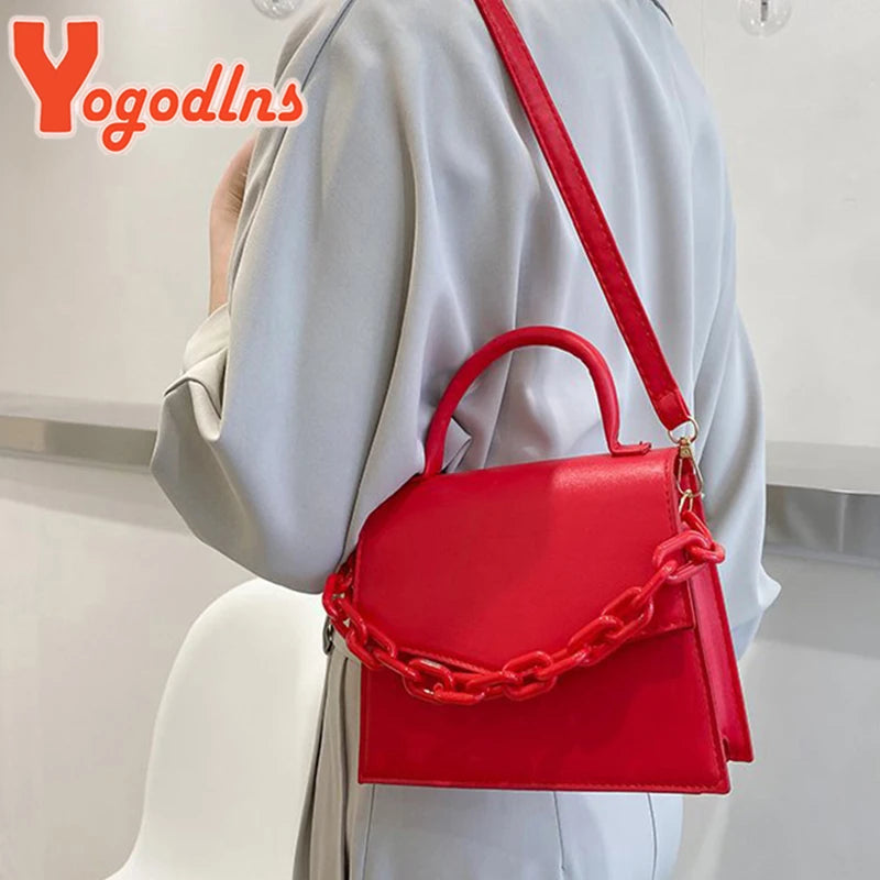 Chains Square Bag PU Leather Shoulder Messenger Bag Spring Flap Crossbody Bag