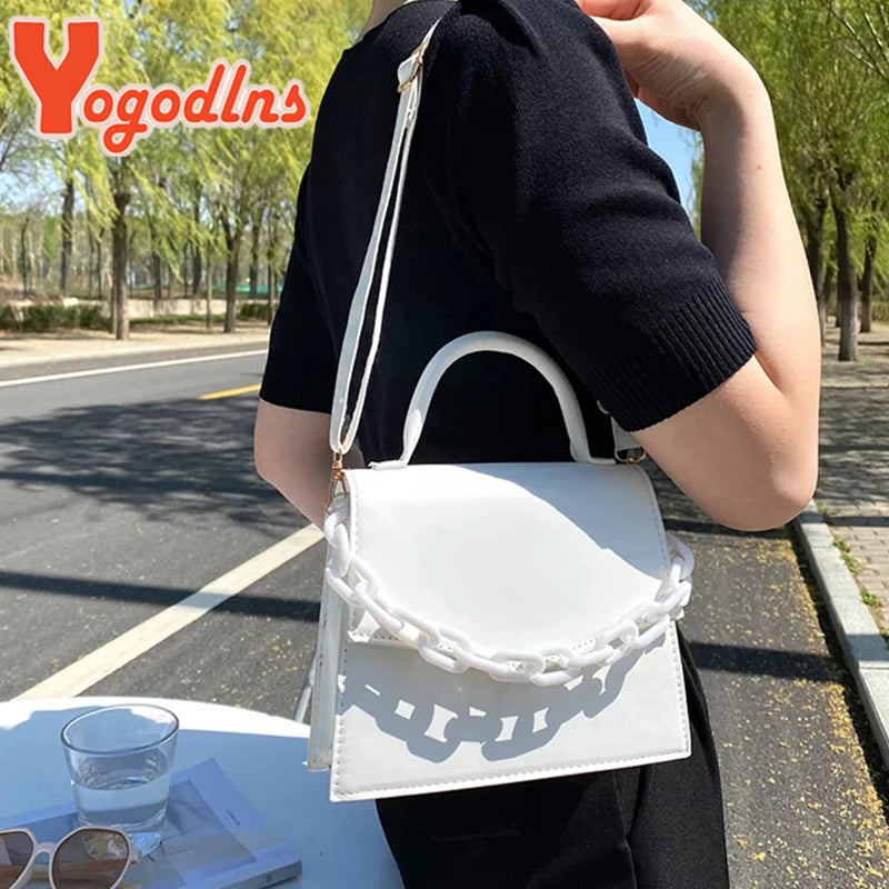 Chains Square Bag PU Leather Shoulder Messenger Bag Spring Flap Crossbody Bag