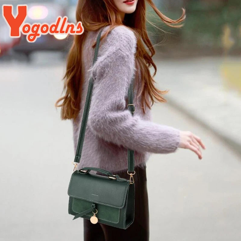 Metal Shoulder Bag Women PU Leather Crossbody Bag Handbag Vintage Large Capacity