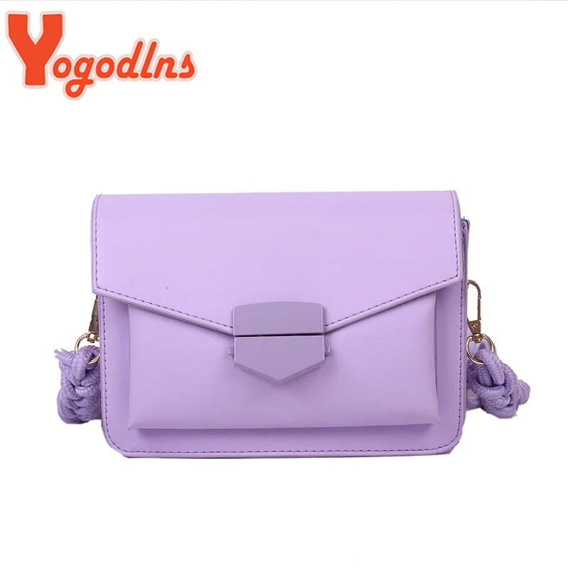 Braided Strap Women PU Leather Crossbody Bags Solid