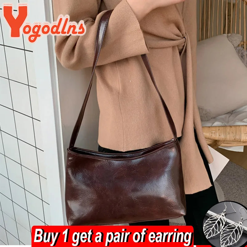 Women's PU Leather Shoulder Bag Solid Handbag Lady Crossbody Bag