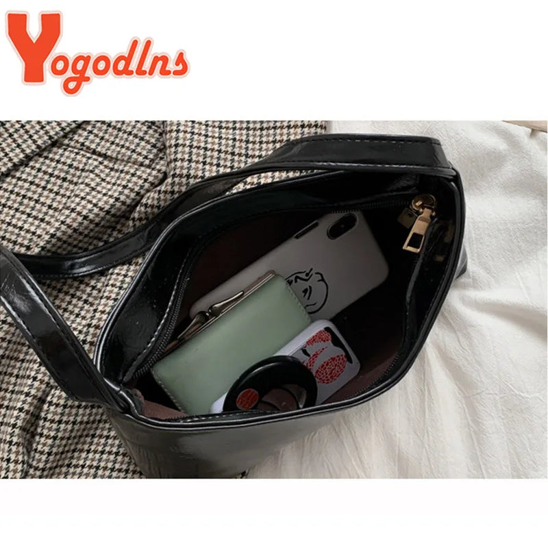 Women's PU Leather Shoulder Bag Solid Handbag Lady Crossbody Bag
