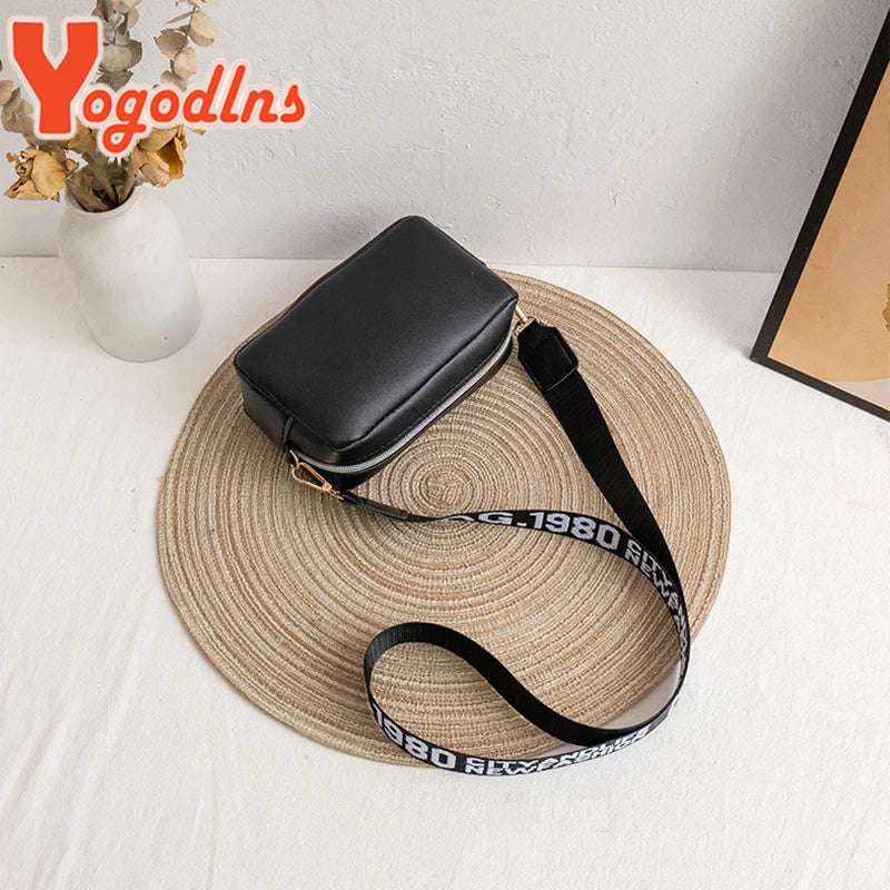 Women's PU Leather Shoulder Bag Wide Shoulder Strap Crossbody Bag