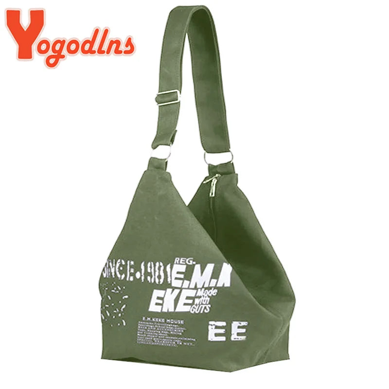 Letter Decors Canvas Shoulder Bag for Women Large Capacity Tote Bag