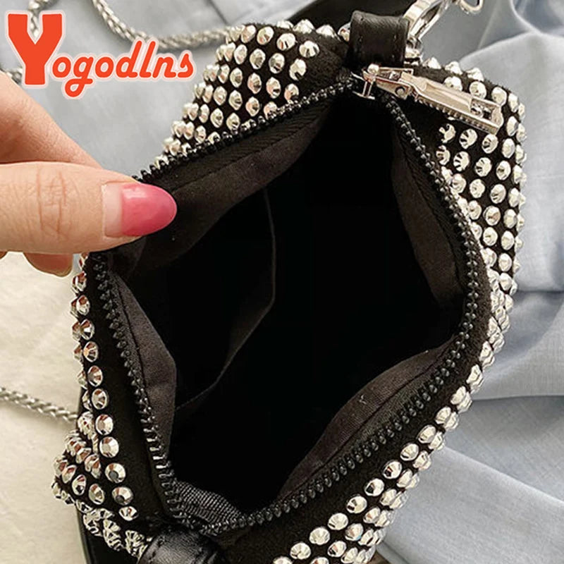 Bright Diamond Shoulder Bag Women PU Leather Crossbody Bag Chains Messenger