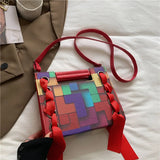 Patchwork Shoulder Bag For Women Scarf Handbag PU Leather Crossbody Bag