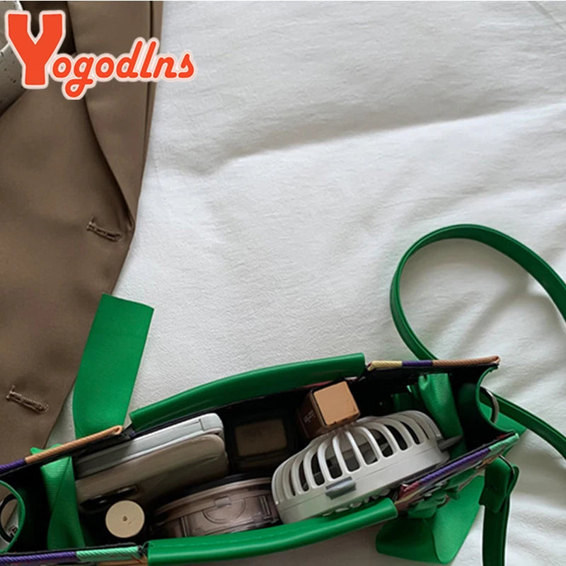 Patchwork Shoulder Bag For Women Scarf Handbag PU Leather Crossbody Bag