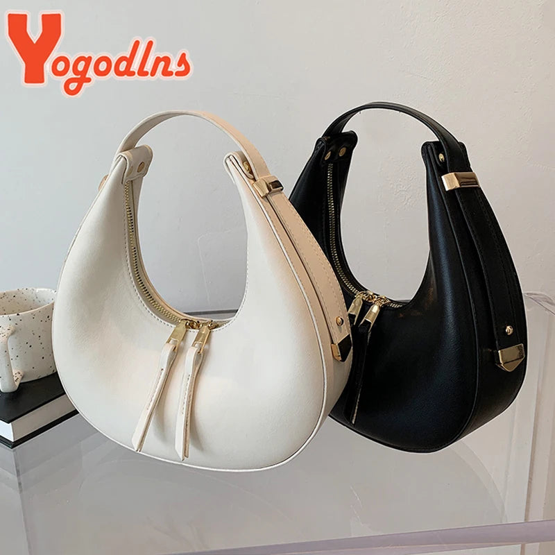 Women PU Leather Half-moon Shoulder Bag