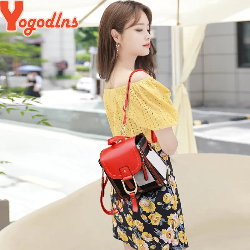 Casual Plaid Shoulder Bag Stitching Back Pack Female Totes Crossbody Bags Women