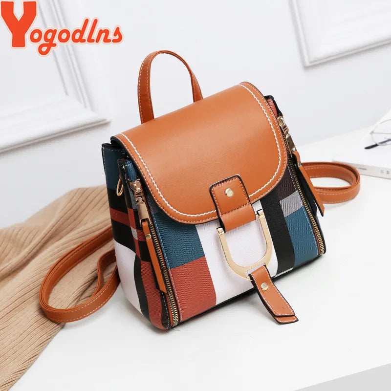 Casual Plaid Shoulder Bag Stitching Back Pack Female Totes Crossbody Bags Women