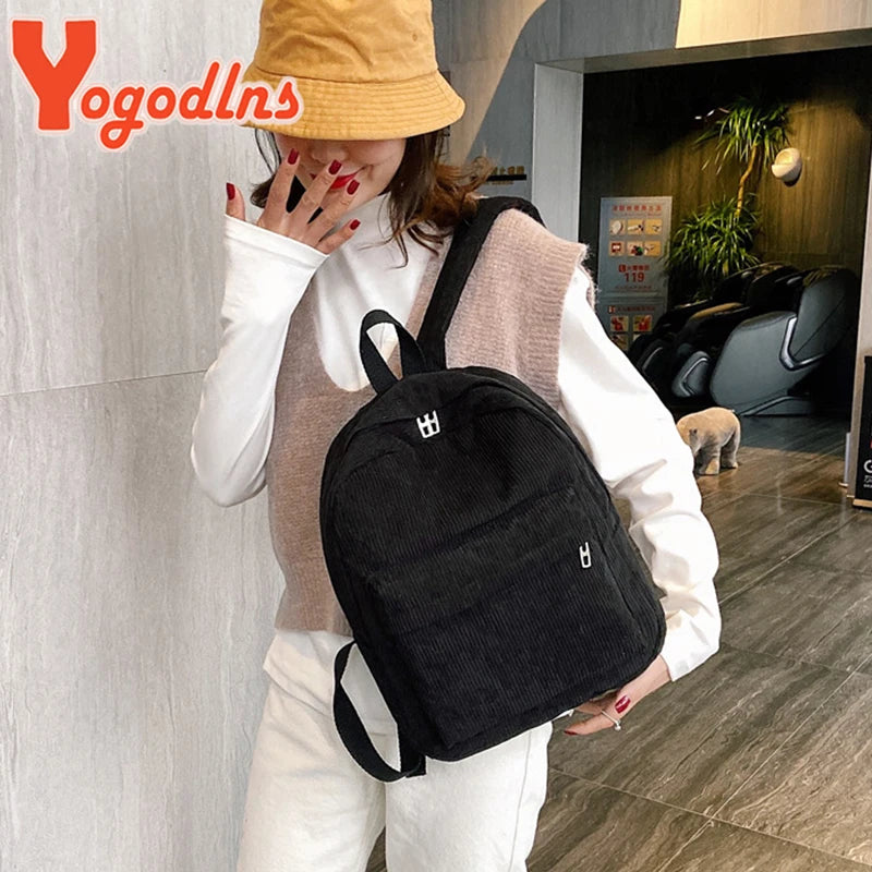 Corduroy Women Backpack Female Travel Bag Double Backpack