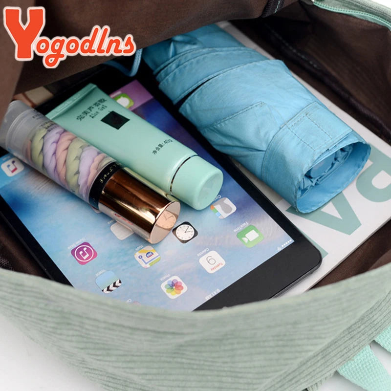 Corduroy Women Backpack Female Travel Bag Double Backpack