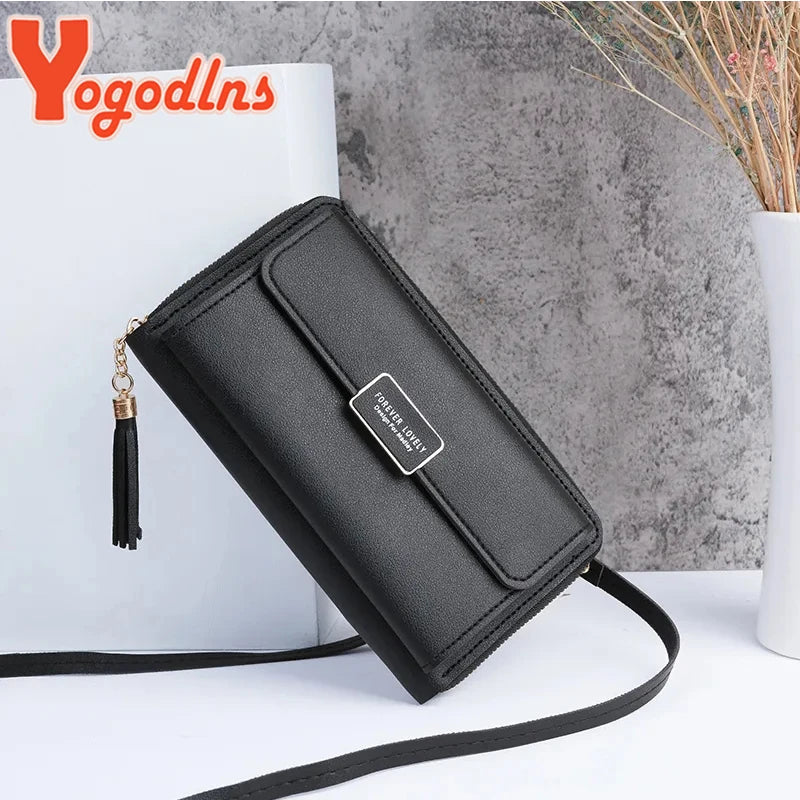 Women's PU Leather Long Wallet Flap Handbag Crossbody Bag