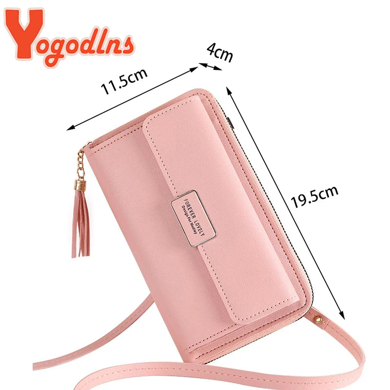 Women's PU Leather Long Wallet Flap Handbag Crossbody Bag