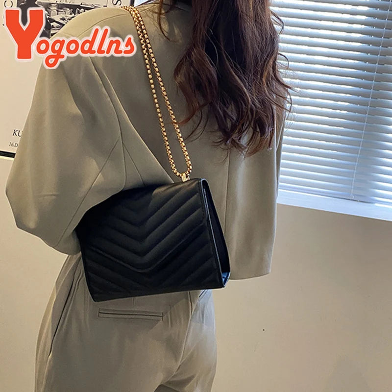 Quilted Pattern Chain Flap Square Bag For Women PU