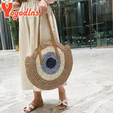 Round Straw Beach Bag Large Capacity Rattan Shoulder Bolso Sac
