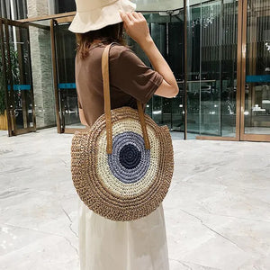 Round Straw Beach Bag Large Capacity Rattan Shoulder Bolso Sac