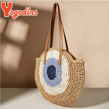 Round Straw Beach Bag Large Capacity Rattan Shoulder Bolso Sac