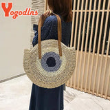 Round Straw Beach Bag Large Capacity Rattan Shoulder Bolso Sac