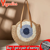 Round Straw Beach Bag Large Capacity Rattan Shoulder Bolso Sac