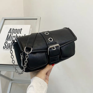 Vintage Leather Chains Shoulder Bag for Women