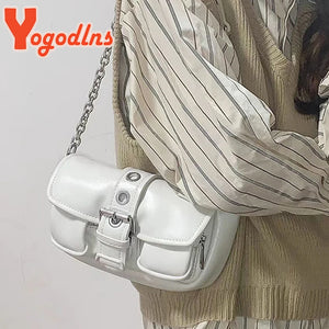 Vintage Leather Chains Shoulder Bag for Women