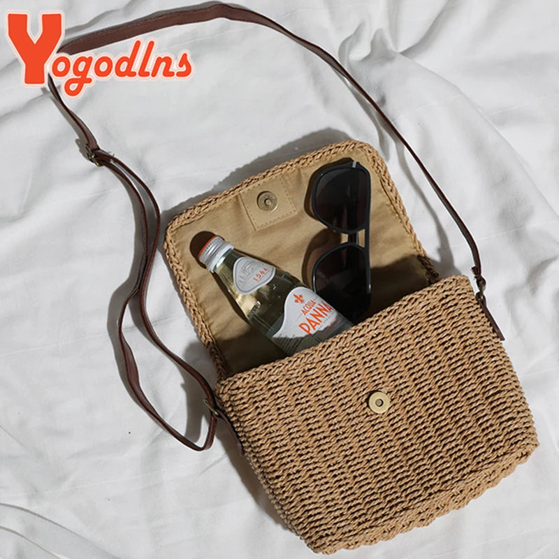 Vintage Straw Handbag Woven Beach Tote Bohemia Shoulder Bag