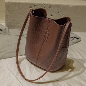 Vintage Bucket Bag PU Leather Crossbody Handbag