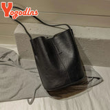 Vintage Bucket Bag PU Leather Crossbody Handbag